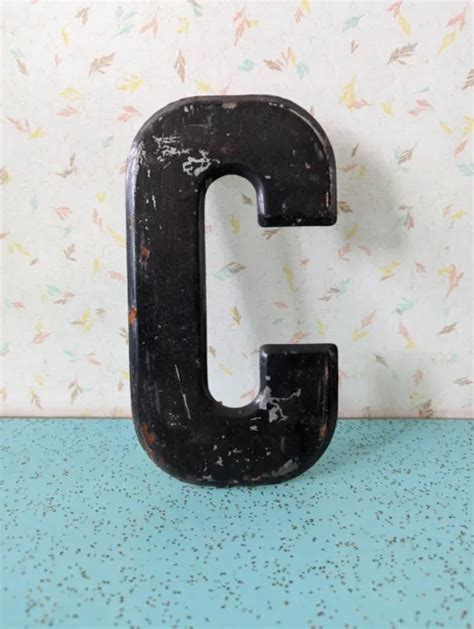 Vintage Metal 75and Tall Marquee Letter C Scratched Black Paint 2199