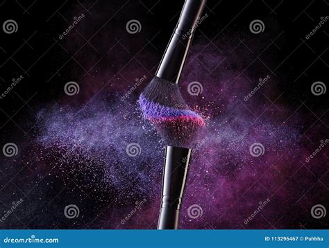 Cosmetic Brushes And Explosion Colorful Powders Stock Image Image Of