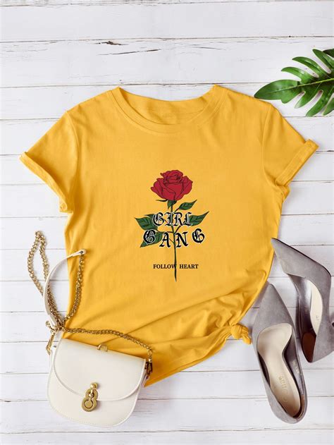 Camiseta Con Estampado Floral Con Letra Shein España En 2020