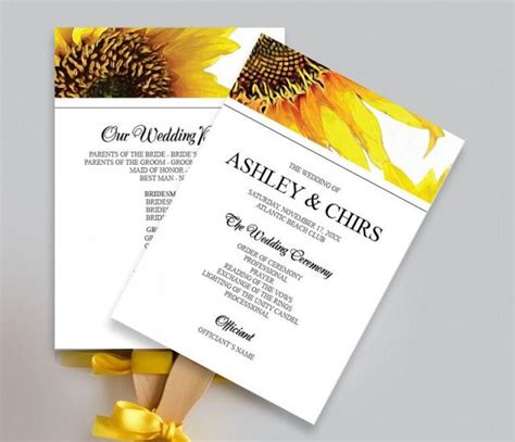 printable yellow sunflower wedding program fan diy