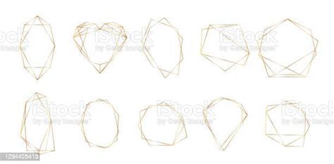 Gold Polygonal Frame With Golden Glitter Triangles Geometric Diamond