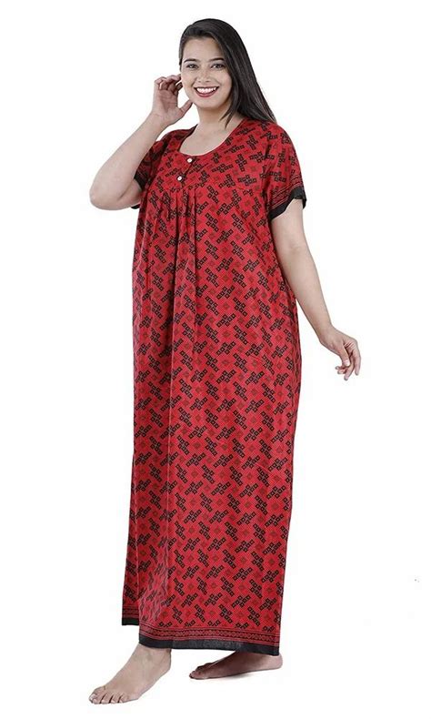 Red Printed For N Beauty Womens Cotton Block Print Maxi Nighty Half Sleeve At Rs 160piece In Tonk