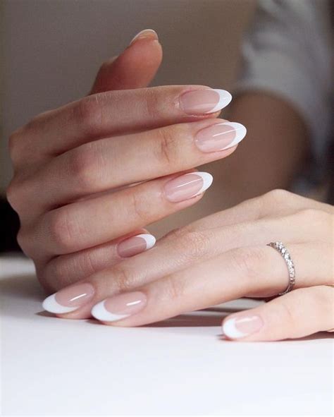Clean White French Oval Nails Murakaminails French Tip Nail Designs