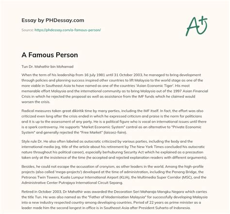 A Famous Person Essay Example 400 Words