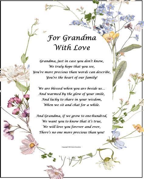 Grandma 80th Birthday Poem Grandmother 75th Birthday Print Digital