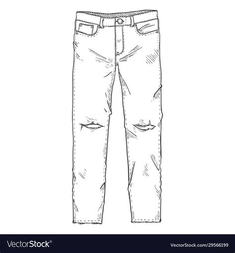 Sketch Ripped Denim Jeans On White Background Vector Image