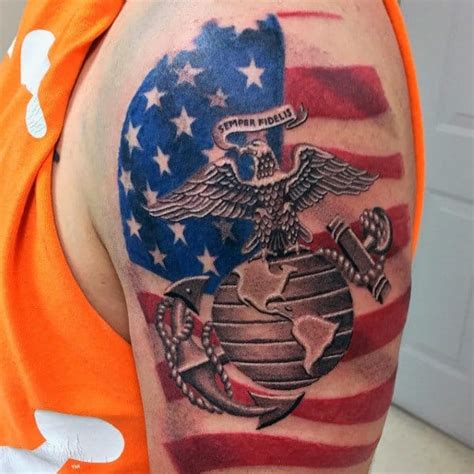 The flag comes in different types of patterns which you can wear on the upper sleeve or the entire hand. 90 Marine Tattoos For Men - Semper Fi Ink Design Ideas