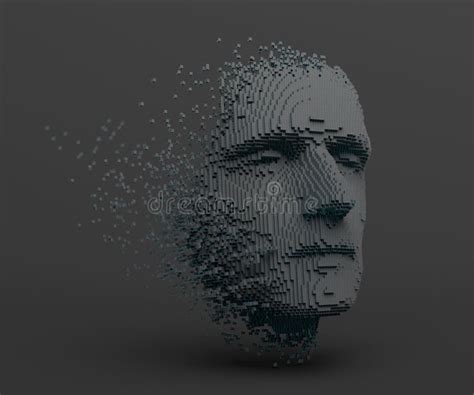 Abstract 3d Render Of A Human Face From Cubes Stock Illustration