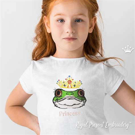 Princess Frog Machine Embroidery Design 2 Sizes Royal Present Embroidery