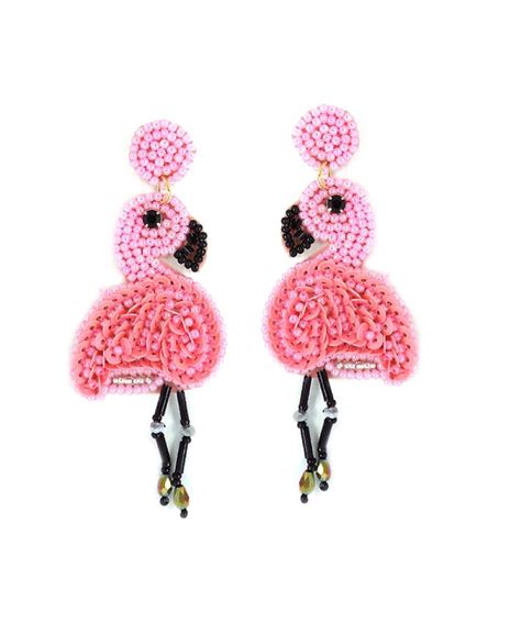 Pink Flamingo Beaded Gem Statement Earrings Etsy