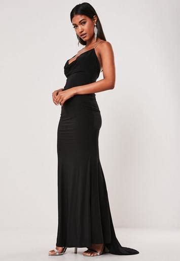 Black Slinky Diamante Strap Maxi Dress Missguided
