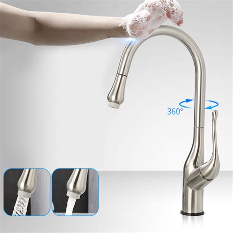 These faucets use motion sensors to activate the water to run. Touchless Kitchen Faucet Brushed Nickel Kitchen Faucet ...