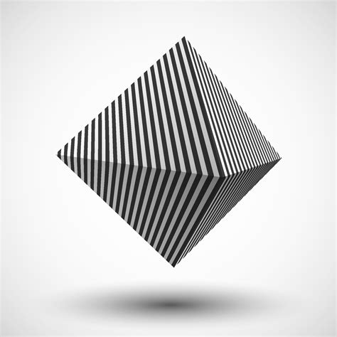 3d Striped Cube On Blue Background Optical Illusion Vector