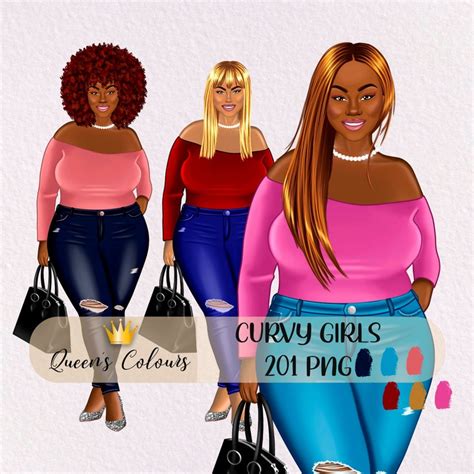 curvy girl clipart plus size girl clipart afro girl clipart boss babe clipart black woman