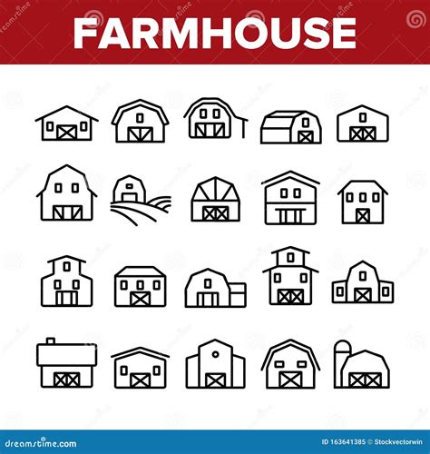 Farmhouse Collection Elements Icons Set Vector Stock Vector