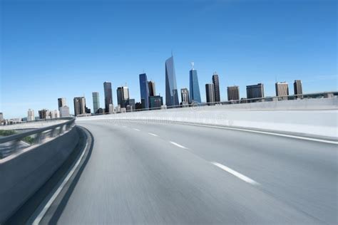 3d Rendering Highway Overpass Motion Blur With Modern City Stock