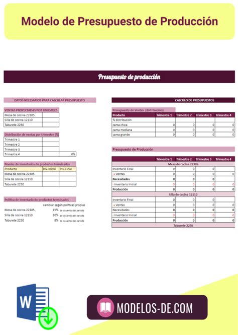 Presupuesto De Produccion Ejemplos Y Formatos Excel Word Y Pdfs Images