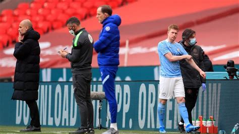 Antonio rudiger was booked for obstructing kevin de bruyne with the manchester city star suffering a black eye and forced off following the heavy blow in the champions league final. Injury update: Kevin De Bruyne