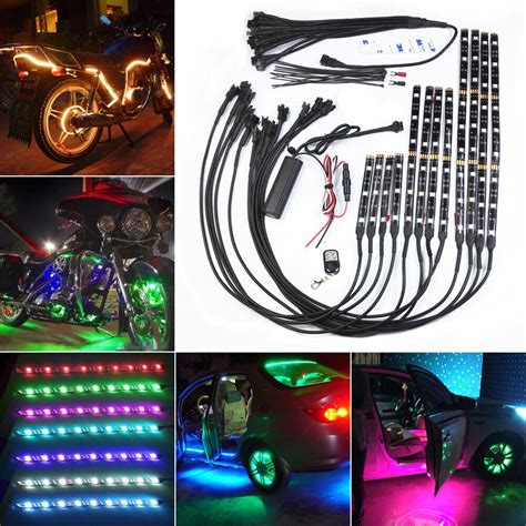 12pcs Motorcycle Rgb Led Light Kit Strips Multi Color Accent Glow Neon