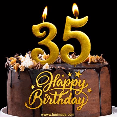 35 Birthday Chocolate Cake With Gold Glitter Number 35 Candles 