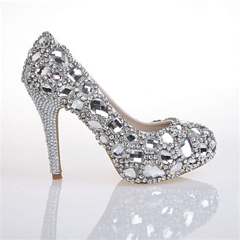 Hand Design Top White Diamond Crystal Shoes High Diamond Shoes For