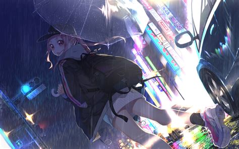 1440x900 Resolution Anime Girl With Umbrella In Rain 1440x900 Wallpaper