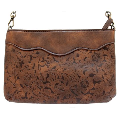 Faux Leather Tooled With Studd Accents Small Cross Body Purse Handbag