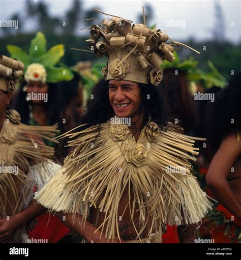Smiling French Polynesian Man From Tahiti In Traditional Dress And