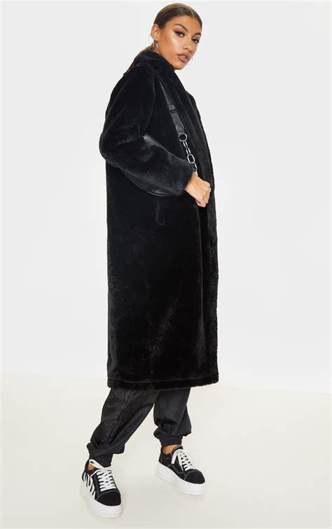 Tall Black Faux Fur Long Line Coat Prettylittlething Aus