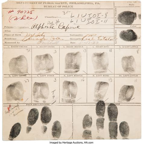 Striving for the right answers? 1929 Al Capone Signed & Fingerprinted Police Booking Card ...