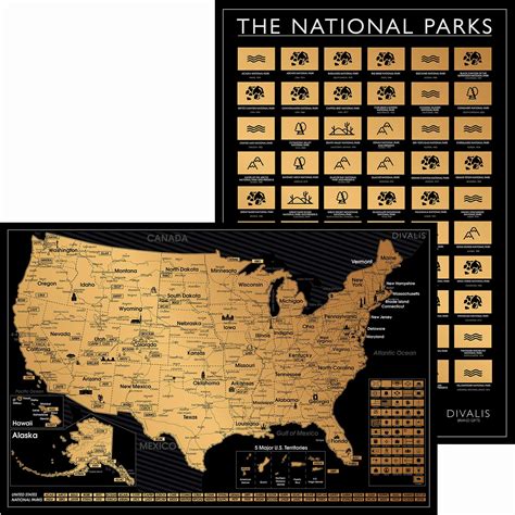 2 In 1 T Set Scratch Off Us Map And 62 National Parks Poster