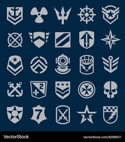 Military Icons Symbol Set On Navy Royalty Free Vector Image