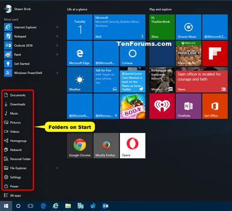 Customize Start List Folders In Windows 10 Tutorials