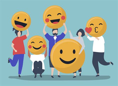 Characters Of People Holding Positive Emoticons Illustration Download