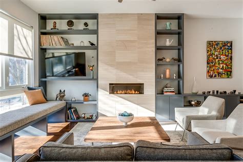 West Townhome, Living Room with contemporary builtins and custom window