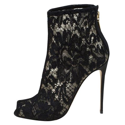 Dolce And Gabbana Black Lace Peep Toe Ankle Boots Size 36 For Sale At
