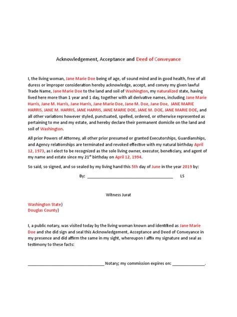 Example Deed Of Conveyance Notary Public Signature