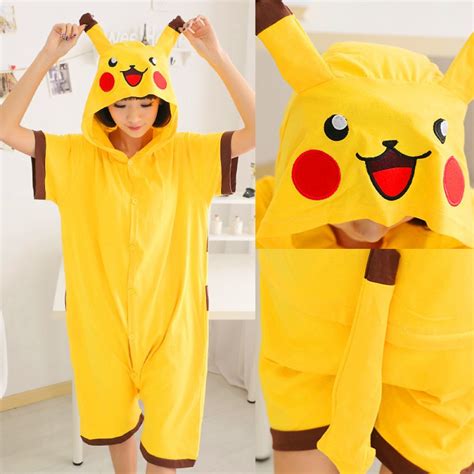 Pokemon Pikachu Onesie Pajamas For Adult And Teens Short Sleeve Summer