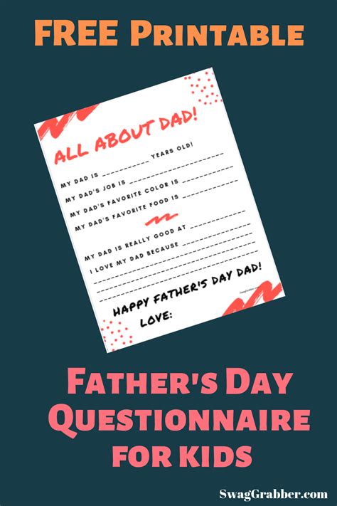 Free Printable Fathers Day Questionnaire For Kids Neat T Idea