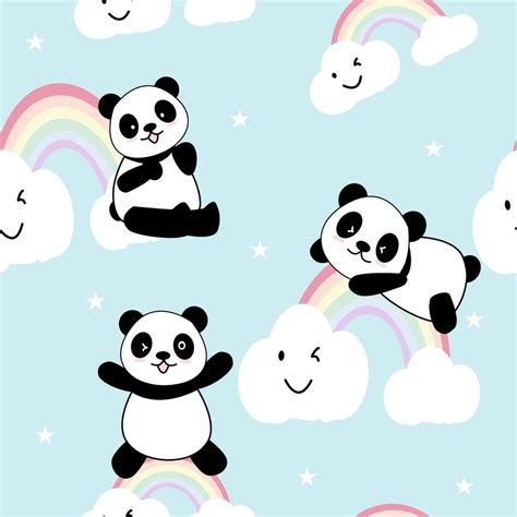 Cute Panda Seamless Pattern Background Cartoon Panda Bears Vector