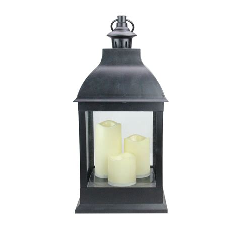 20 Large Black Candle Lantern With 3 Flameless Led Candles