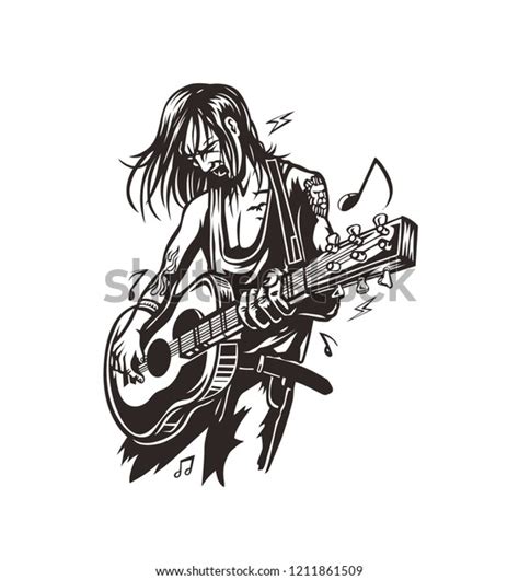 Rockstar Guy Playing Guitar Vector Illustration Stock Vector Royalty