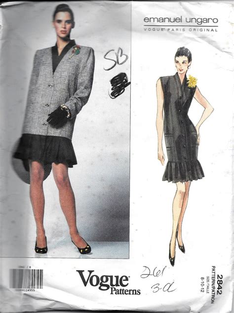 Vintage Vogue Emanuel Ungaro 2842 Dress And Jacket Sewing Pattern Size