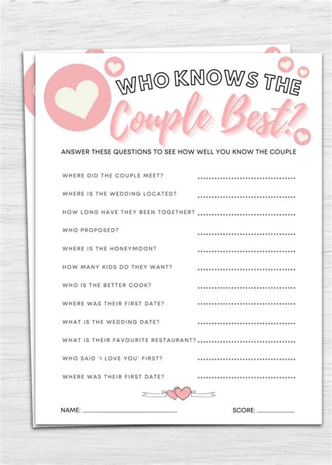 Who Knows The Couple Best Printable Bridal Shower Game
