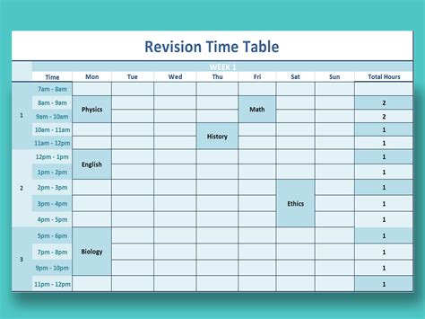Excel Of Revision Time Tablexlsx Wps Free Templates