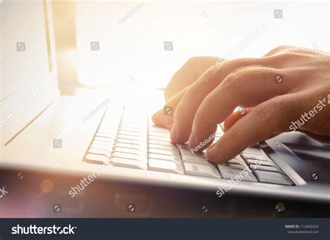 Mans Hands Typing On Laptop Keyboard Stock Photo 112692424 Shutterstock