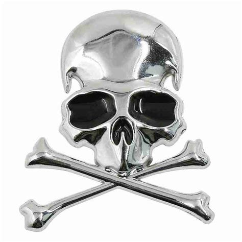 Metal 3d Demon Skull Crossbones Car Badge Emblem Car Sticker Silver