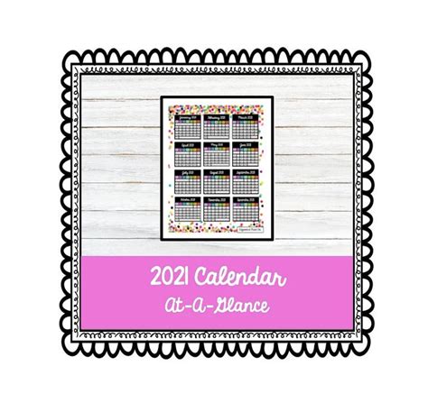 2021 Yearly Calendar At A Glance Printable Etsy