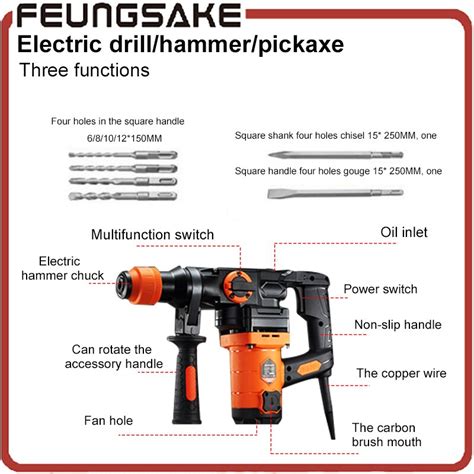 850w 220v 50hz Impact Drilling Machine Ac Electric Rotary Hammer With Drill Accessories