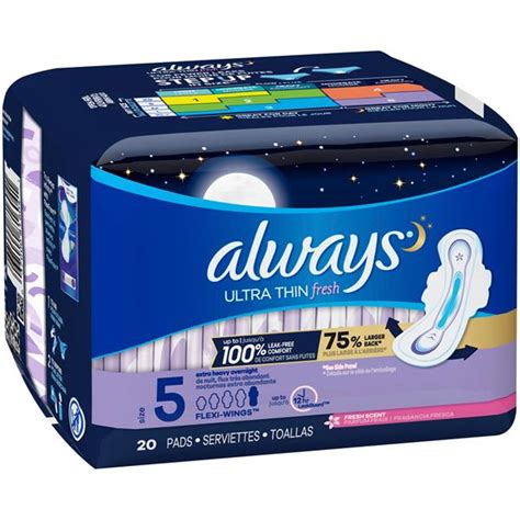 Always Ultra Thin Size 5 Extra Heavy Overnight Pads With Wings Scented